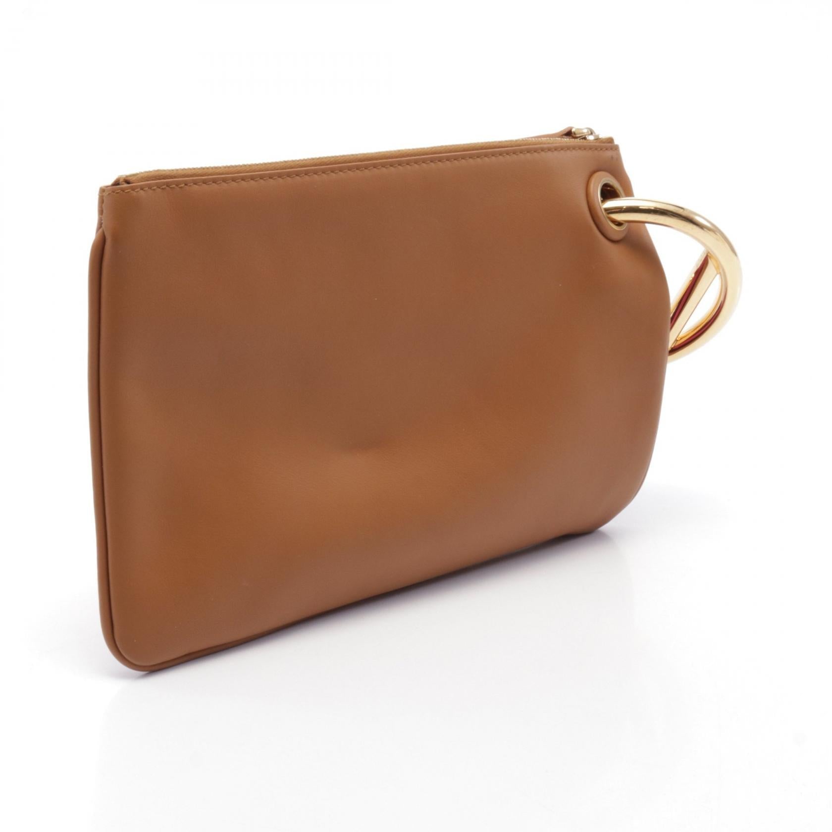 FENDI Triplet Clutch bag Leather Brown Pink Purple