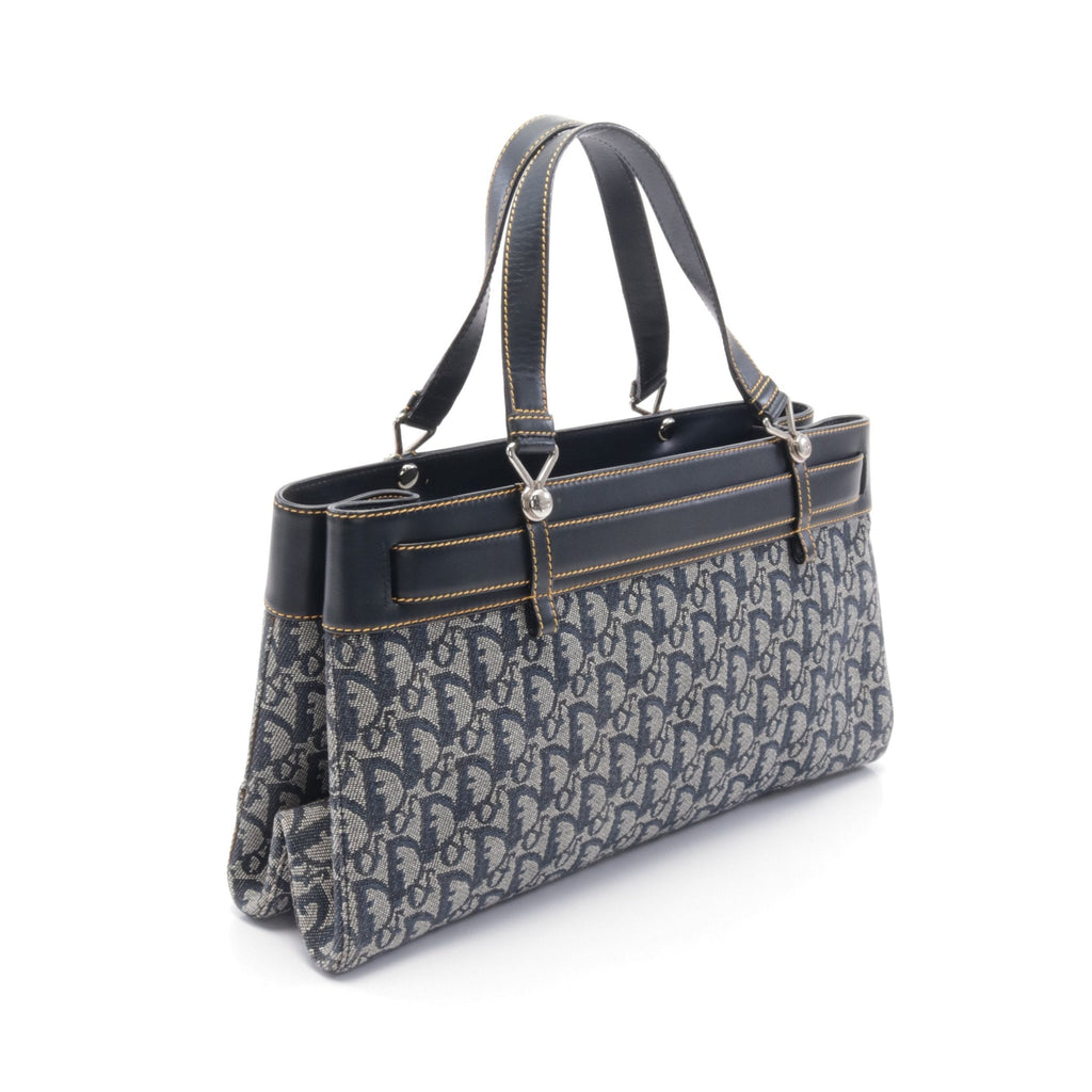 Dior Trotter Handbag Canvas Leather Navy Gray