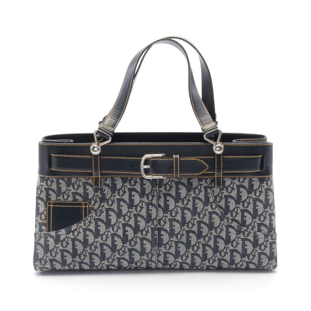 Dior Trotter Handbag Canvas Leather Navy Gray