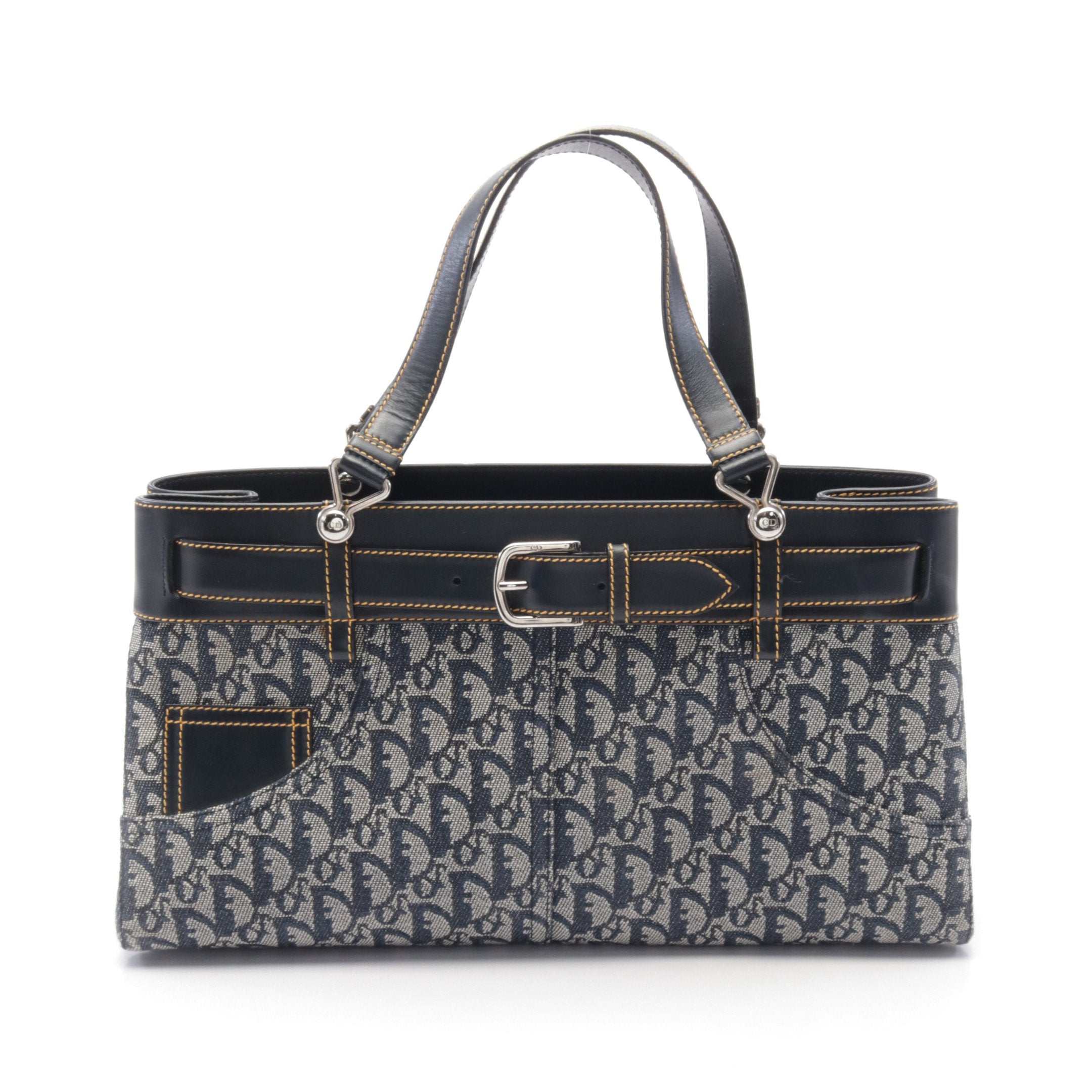 Dior Trotter Handbag Canvas Leather Navy Gray