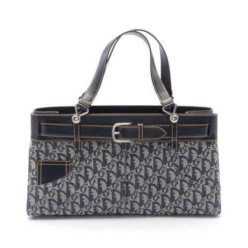 Dior Trotter Handbag Canvas Leather Navy Gray