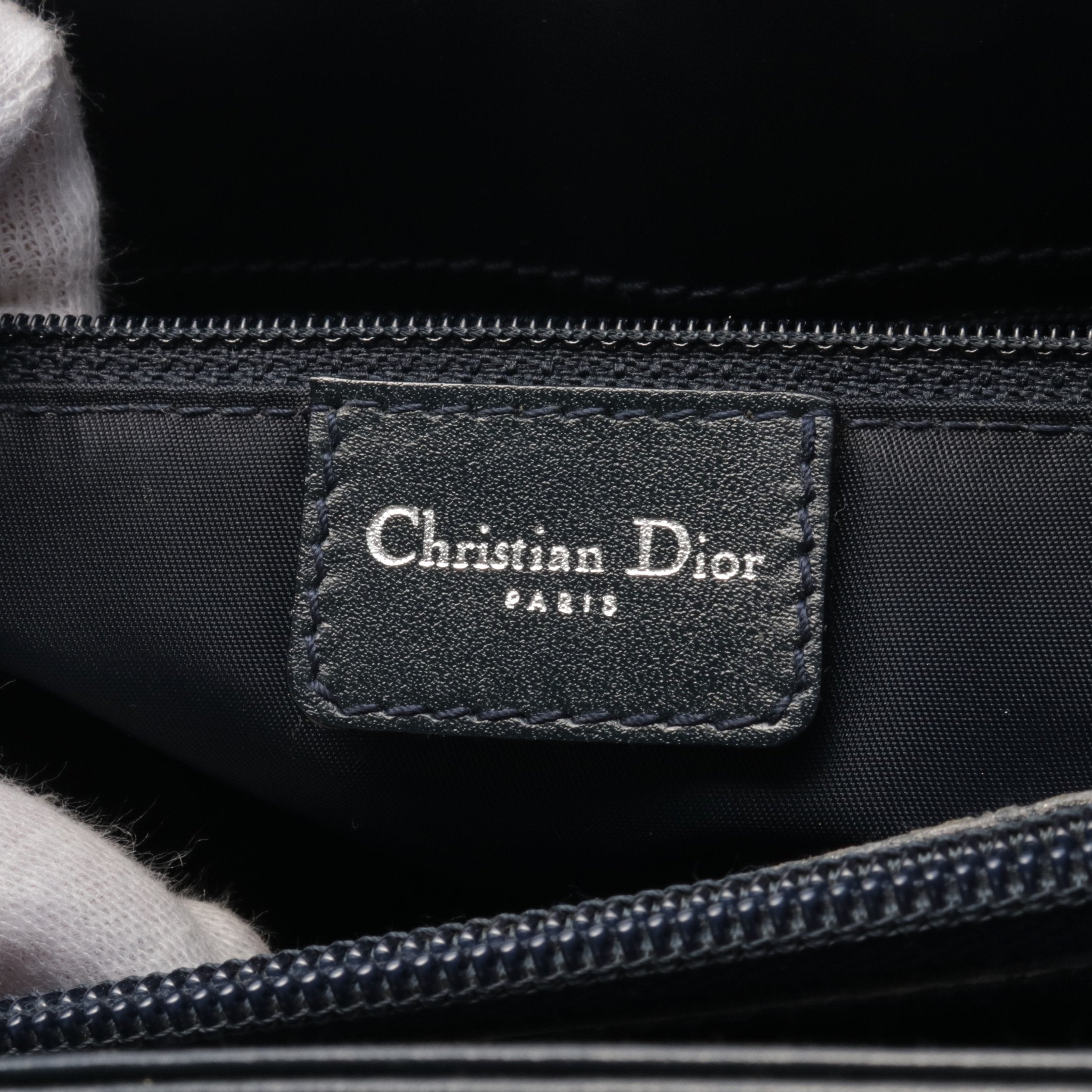 Dior Trotter Handbag Canvas Leather Navy Gray