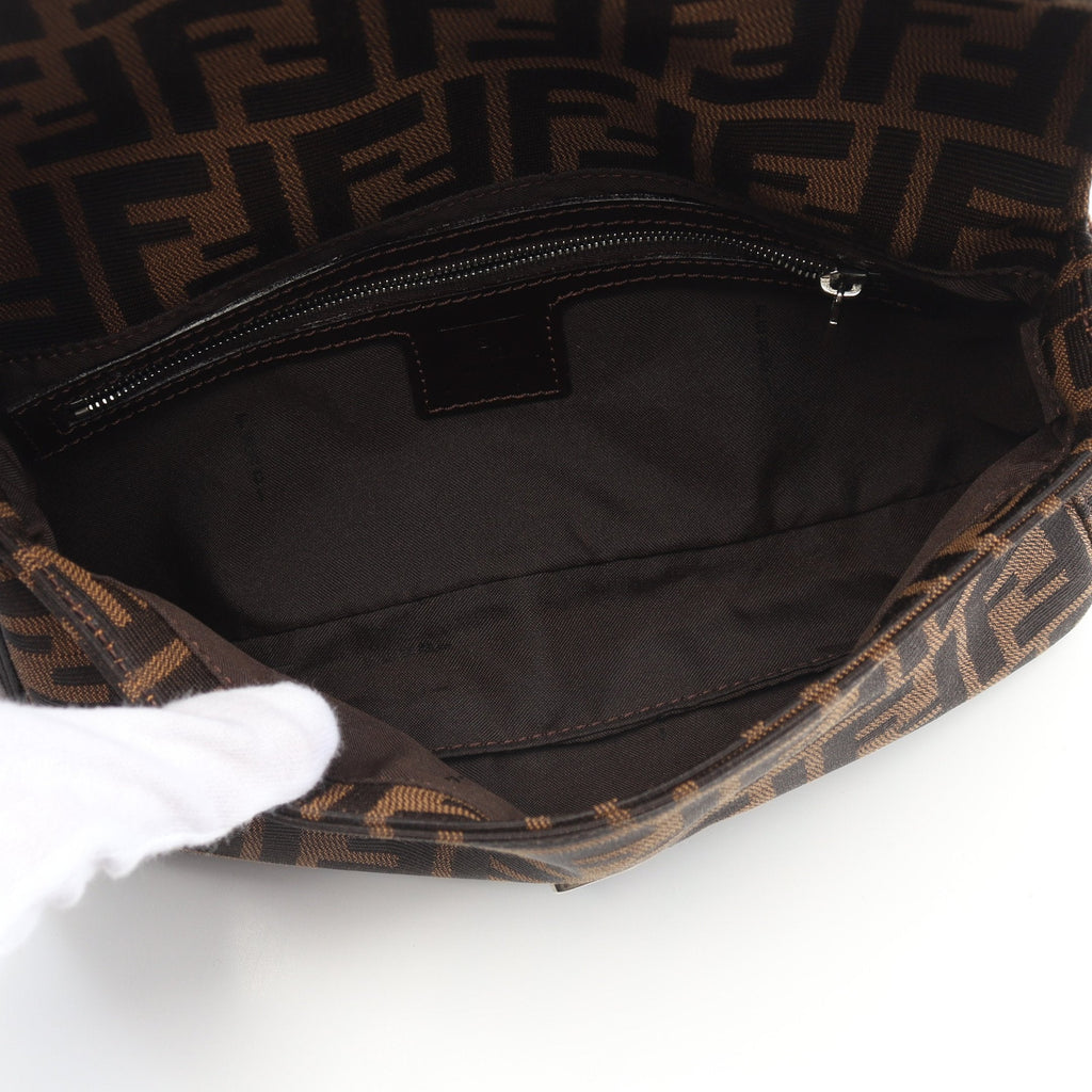 FENDI Mamma bucket Handbag Canvas Leather Brown Dark brown