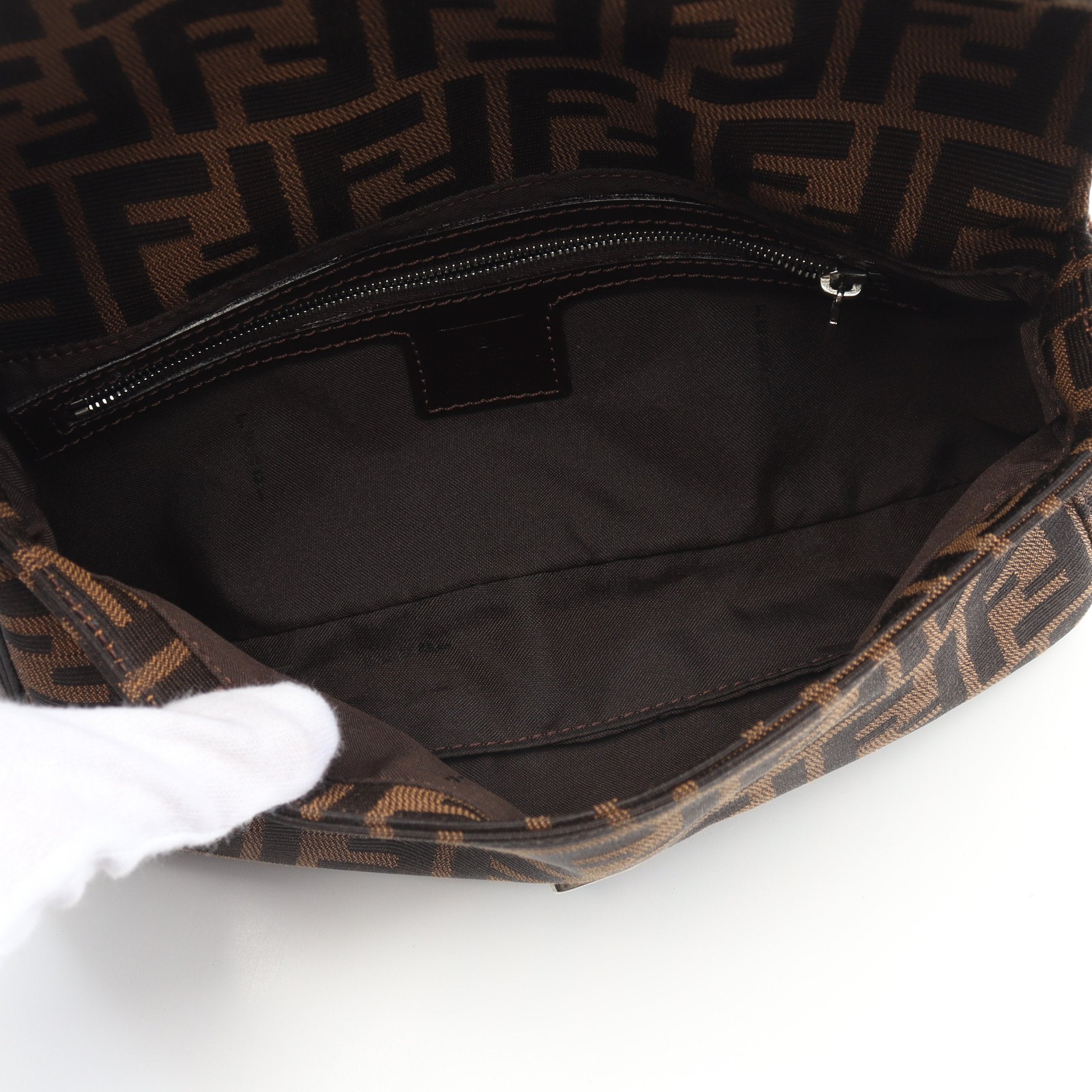 FENDI Mamma bucket Handbag Canvas Leather Brown Dark brown
