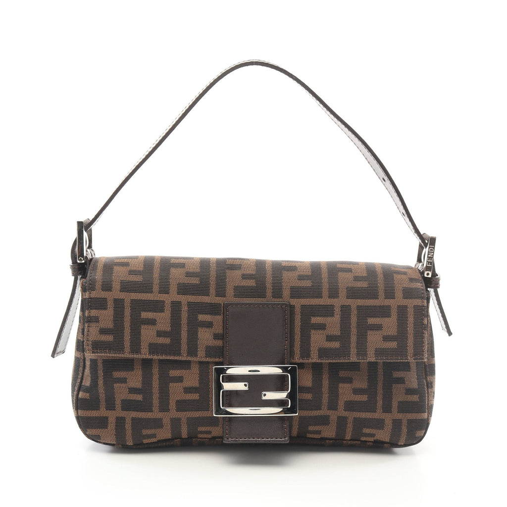 FENDI Mamma bucket Handbag Canvas Leather Brown Dark brown