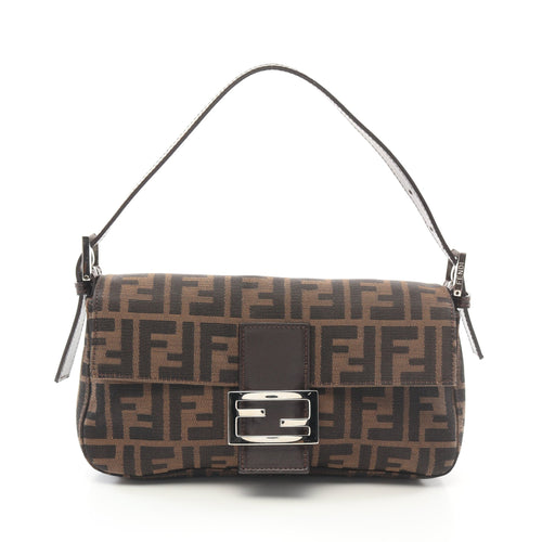 FENDI Mamma bucket Handbag Canvas Leather Brown Dark brown