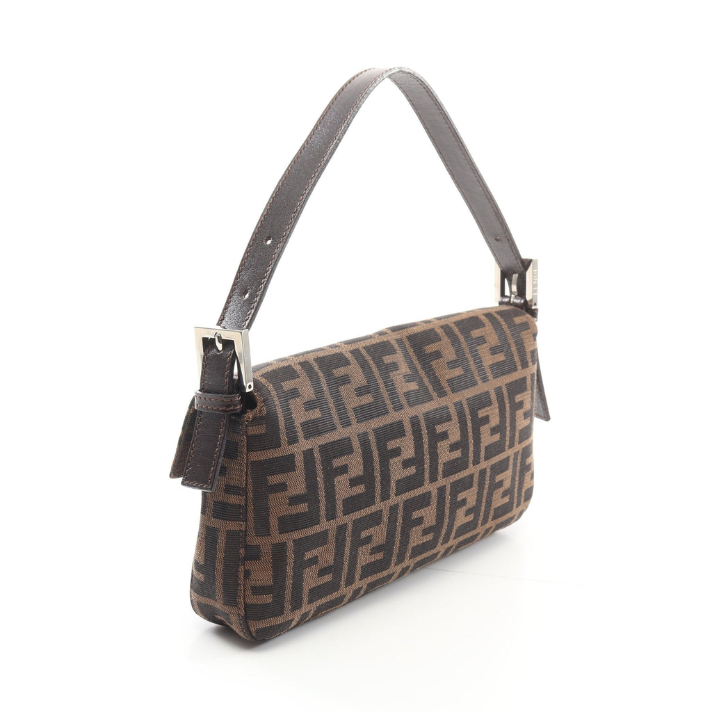 FENDI Mamma bucket Handbag Canvas Leather Brown Dark brown