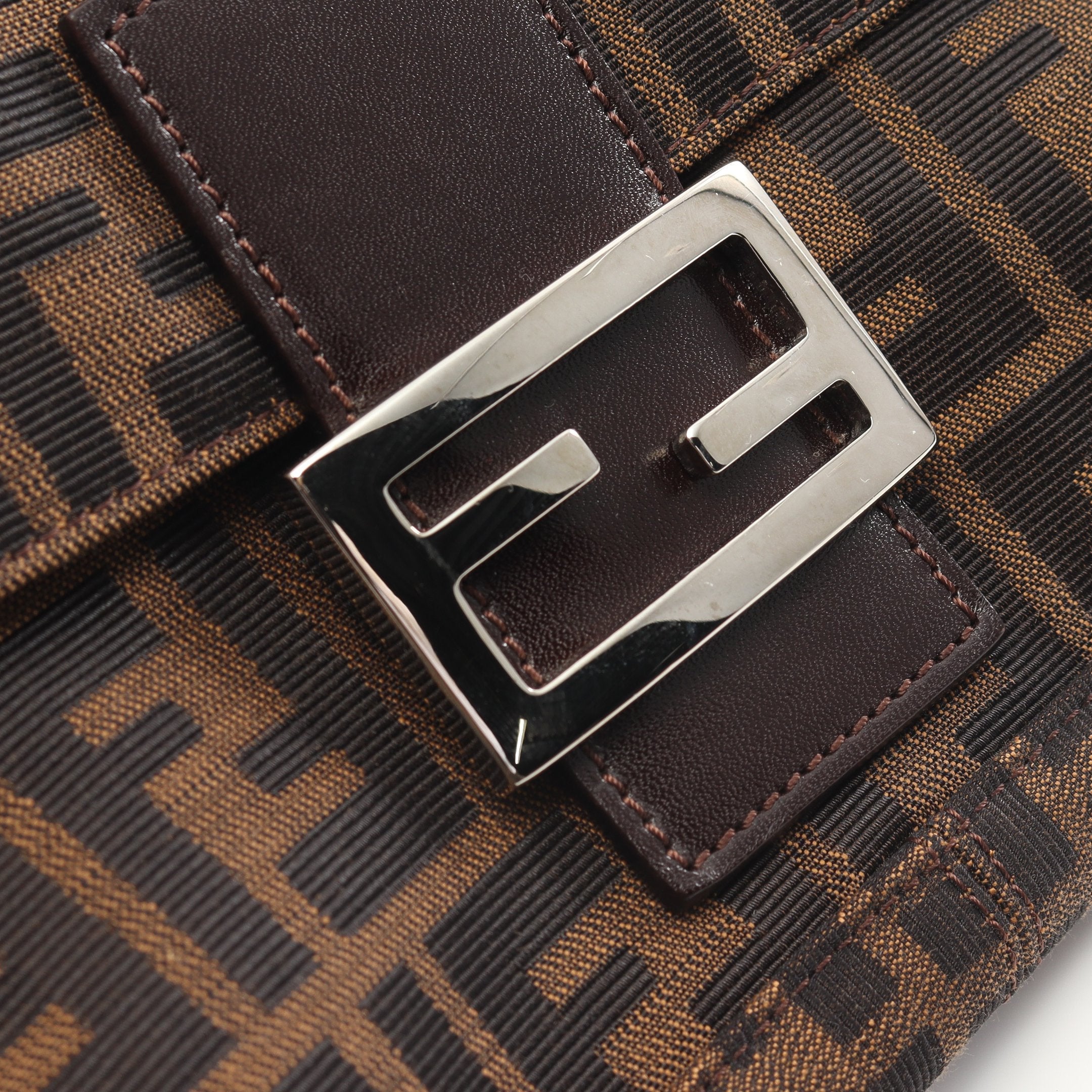 FENDI Mamma bucket Handbag Canvas Leather Brown Dark brown