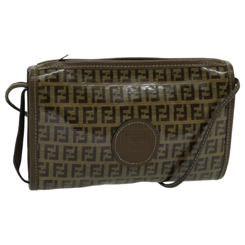 FENDI Zucchino Canvas Shoulder Bag Brown96429