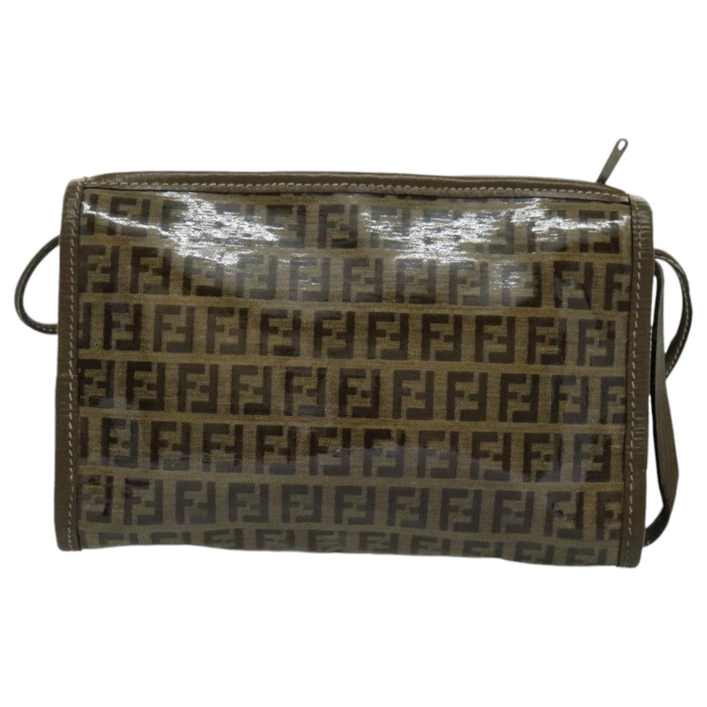 FENDI Zucchino Canvas Shoulder Bag Brown96429