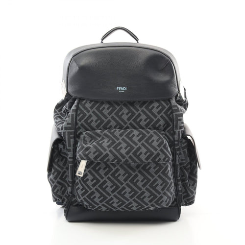 FENDI FF jacquard Drive Zucca Backpack Rucksack Leather Fabric Navy