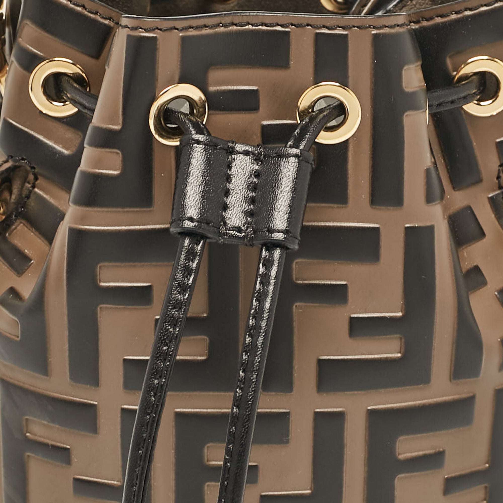Fendi Brown/black Zucca Leather Mini Mon Tresor Drawstring Bucket Bag