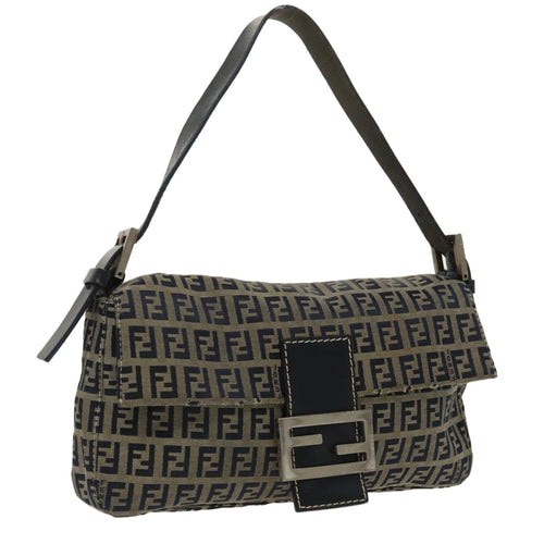 FENDI Zucchino Canvas Mamma Baguette Shoulder Bag Navy Silver96518