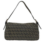 FENDI Zucchino Canvas Mamma Baguette Shoulder Bag Navy Silver96518
