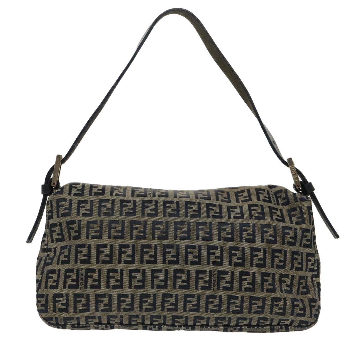 FENDI Zucchino Canvas Mamma Baguette Shoulder Bag Navy Silver96518