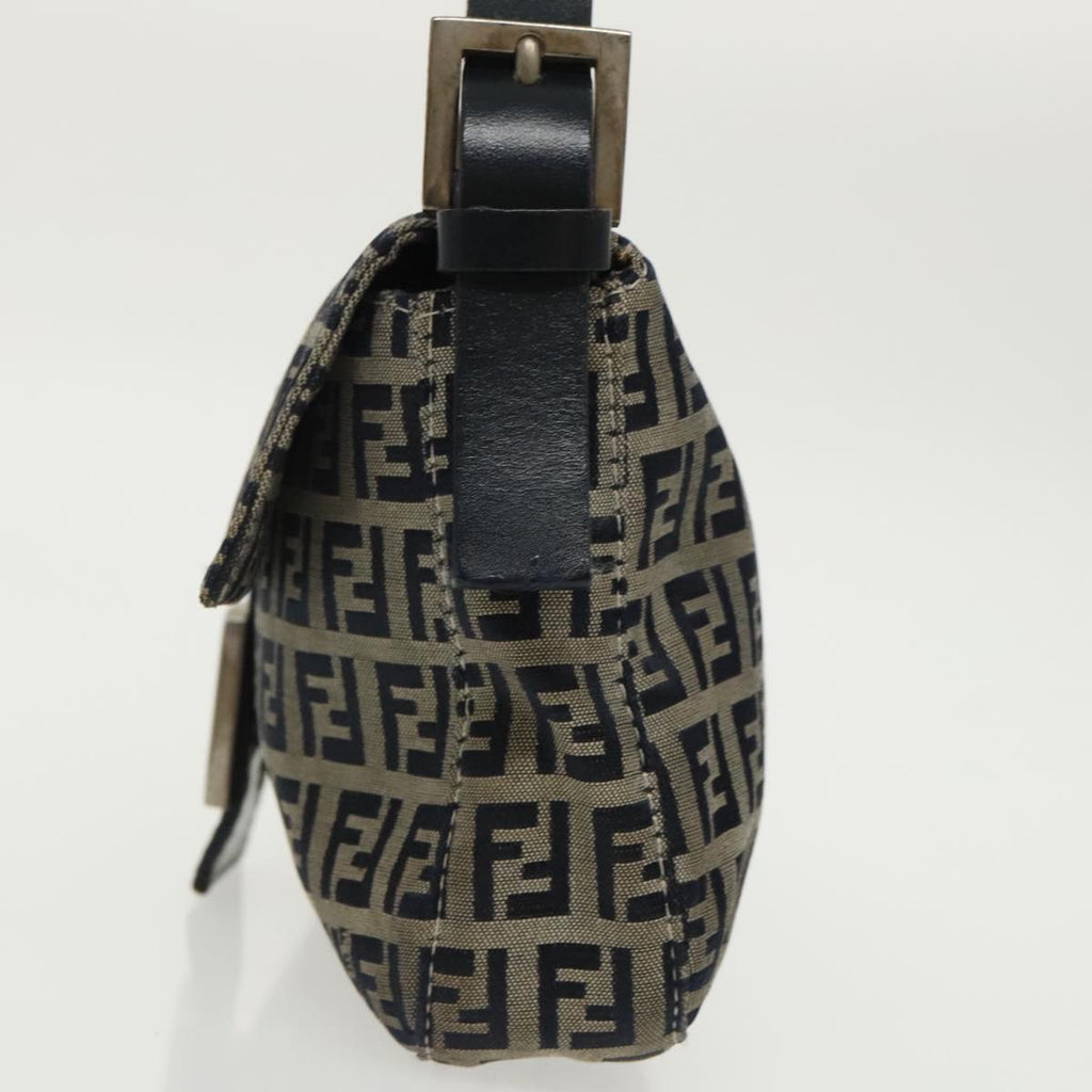 FENDI Zucchino Canvas Mamma Baguette Shoulder Bag Navy Silver96518
