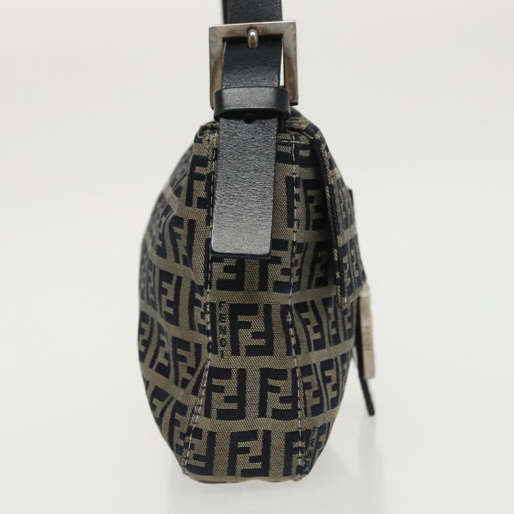 FENDI Zucchino Canvas Mamma Baguette Shoulder Bag Navy Silver96518