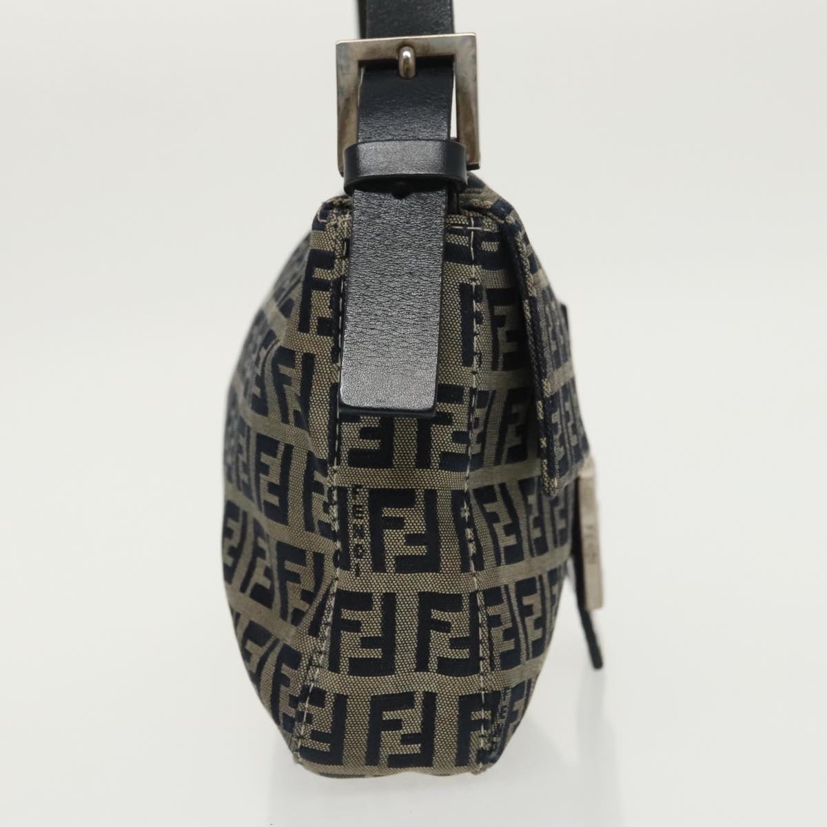 FENDI Zucchino Canvas Mamma Baguette Shoulder Bag Navy Silver96518