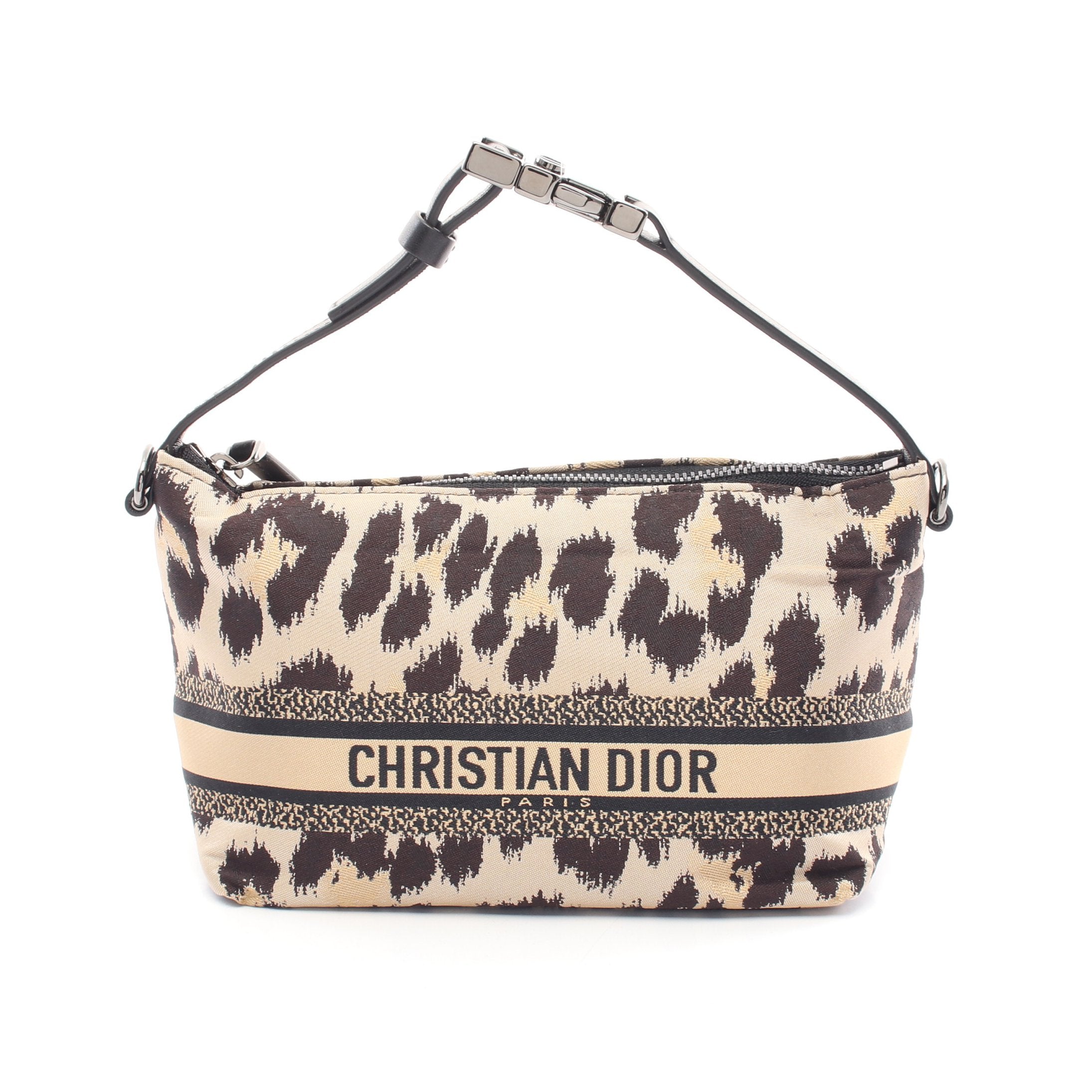Dior DIORTRAVEL Small Nomad pouch Handbag Fabric Leather Beige Dark brown Black