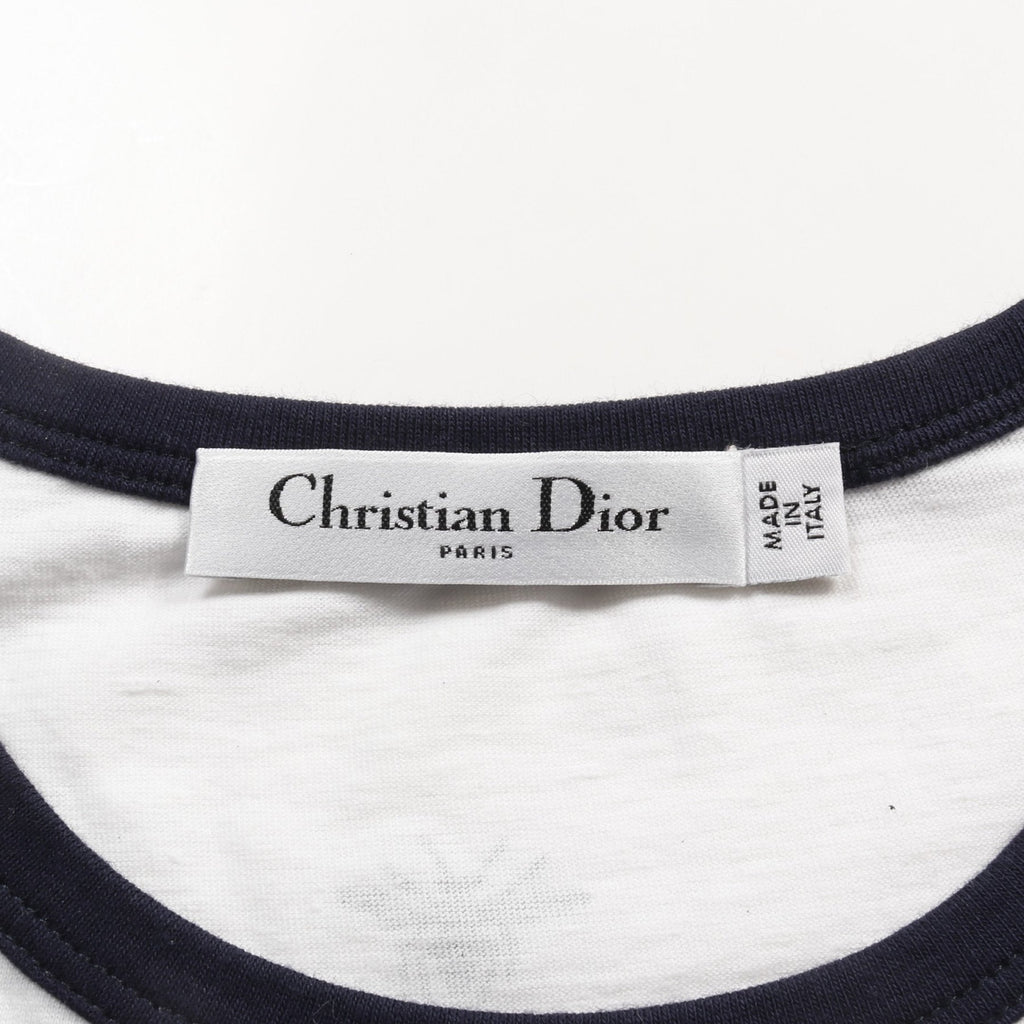 Dior T-shirt Crew neck Short sleeve Cotton Linen White Navy