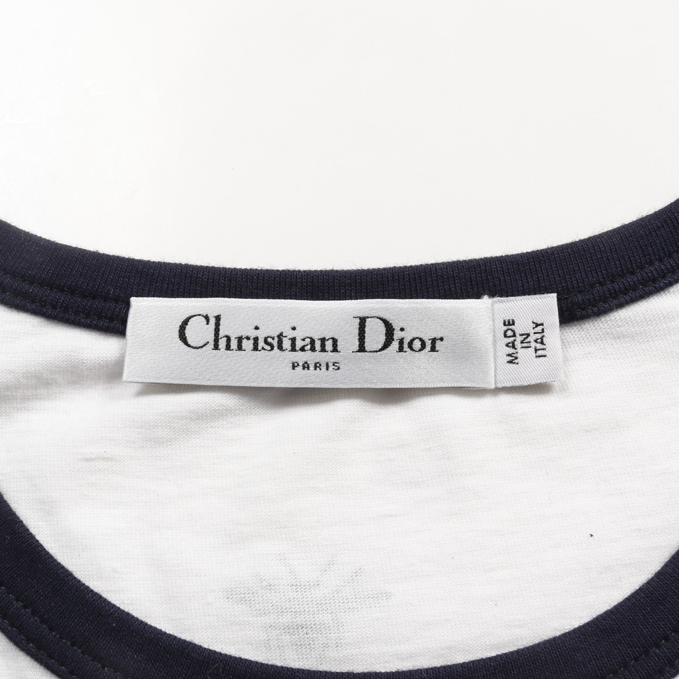 Dior T-shirt Crew neck Short sleeve Cotton Linen White Navy