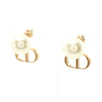 Dior CD logo Earrings GP Fake pearl Gold White