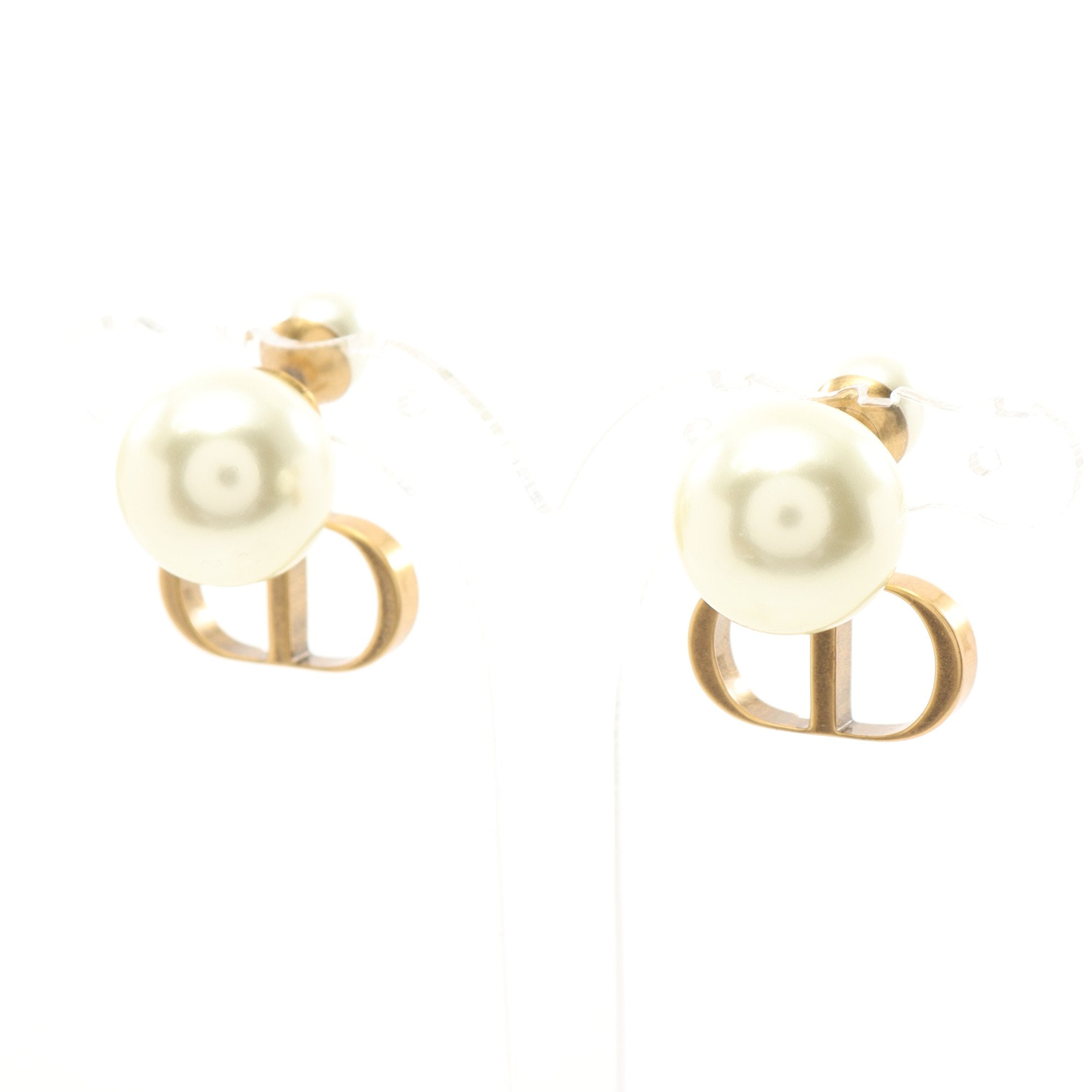 Dior CD logo Earrings GP Fake pearl Gold White