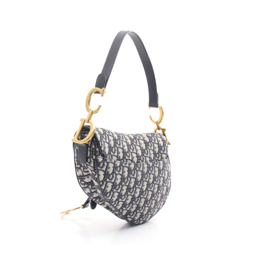 Dior Saddle bag Oblique jacquard Handbag Canvas Leather Navy Light gray Shoulder strap sold separately 2WAY