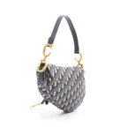 Dior Saddle bag Oblique jacquard Handbag Canvas Leather Navy Light gray Shoulder strap sold separately 2WAY