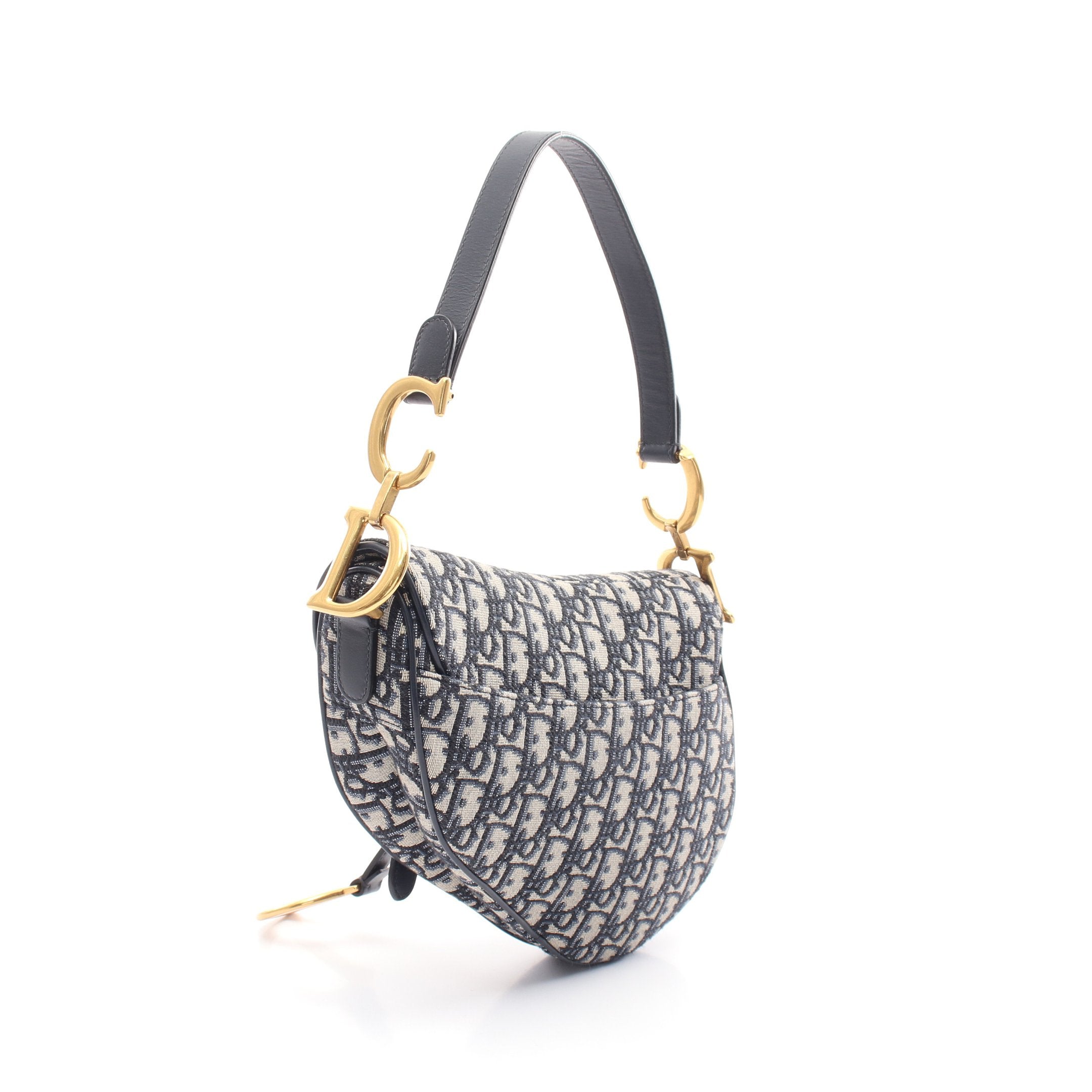 Dior Saddle bag Oblique jacquard Handbag Canvas Leather Navy Light gray Shoulder strap sold separately 2WAY
