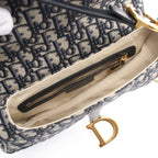 Dior Saddle bag Oblique jacquard Handbag Canvas Leather Navy Light gray Shoulder strap sold separately 2WAY