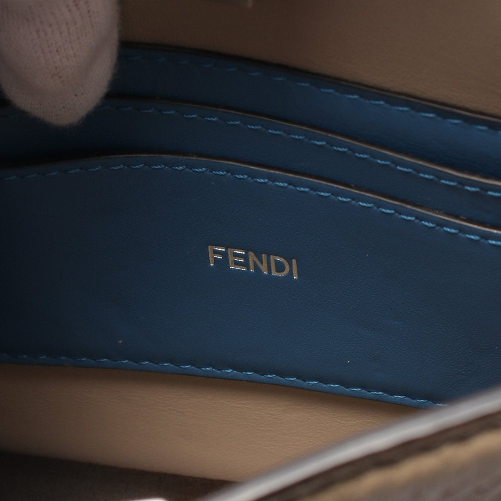 FENDI Peekaboo ISeeU Isee u X-Cross Handbag Leather Gray beige 2WAY