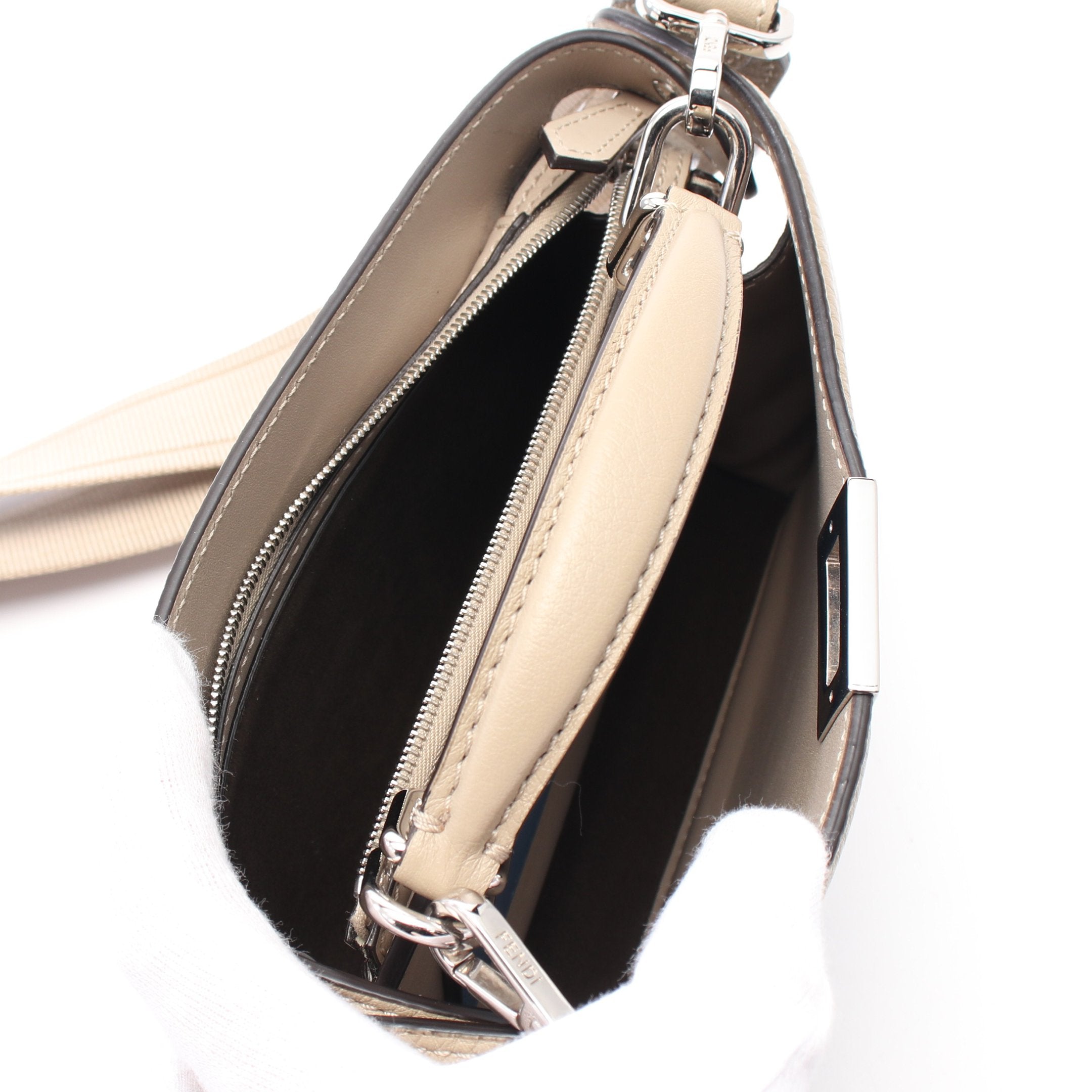 FENDI Peekaboo ISeeU Isee u X-Cross Handbag Leather Gray beige 2WAY