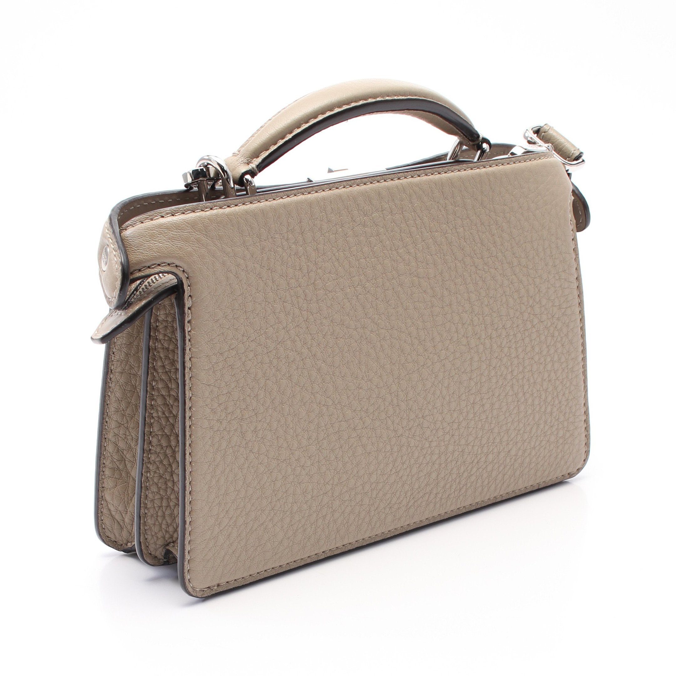 FENDI Peekaboo ISeeU Isee u X-Cross Handbag Leather Gray beige 2WAY