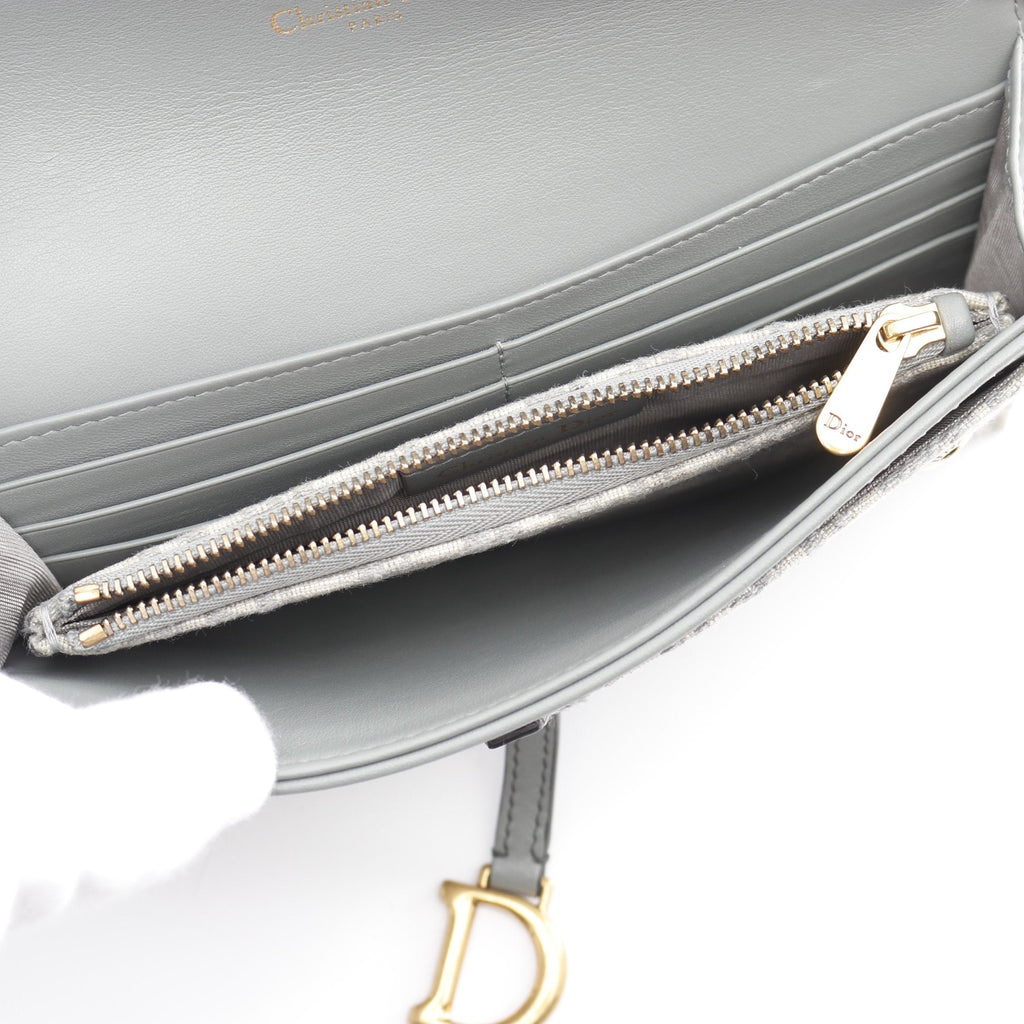 Dior Saddle Chain Pouch Small Oblique Chain wallet Canvas Gray