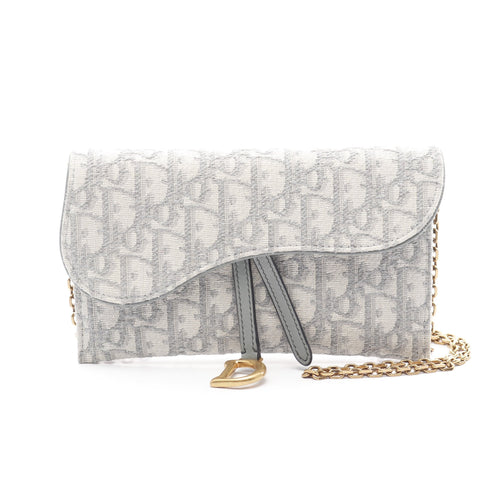 Dior Saddle Chain Pouch Small Oblique Chain wallet Canvas Gray