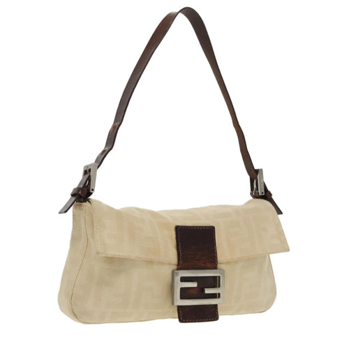 FENDI Zucca Canvas Mamma Baguette Shoulder Bag Beige Silver96599