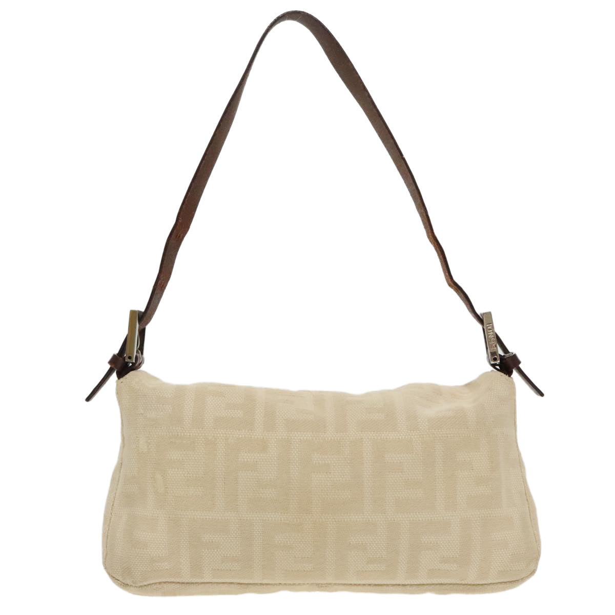 FENDI Zucca Canvas Mamma Baguette Shoulder Bag Beige Silver96599