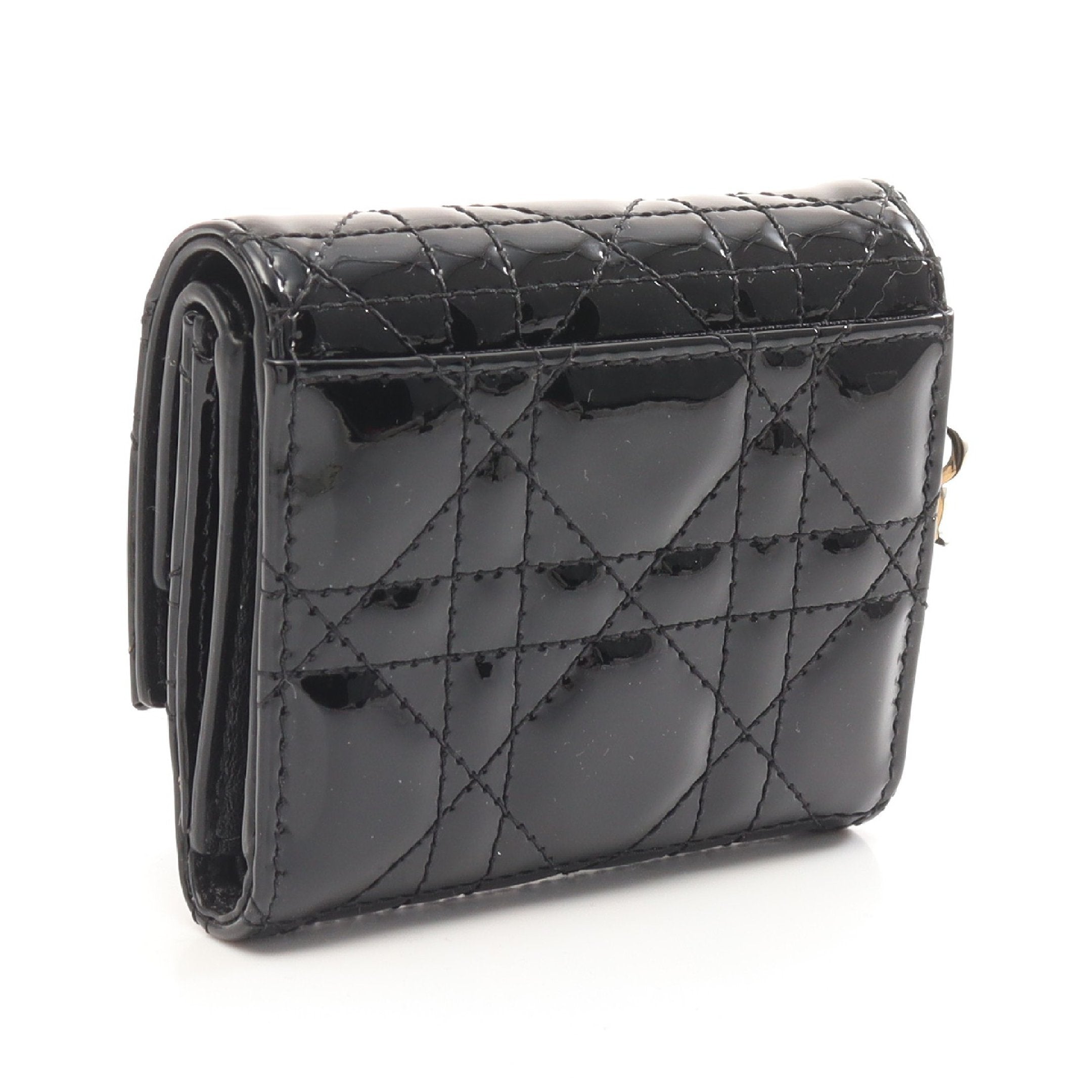 Dior Lotus Canage Trifold wallet Patent leather Black