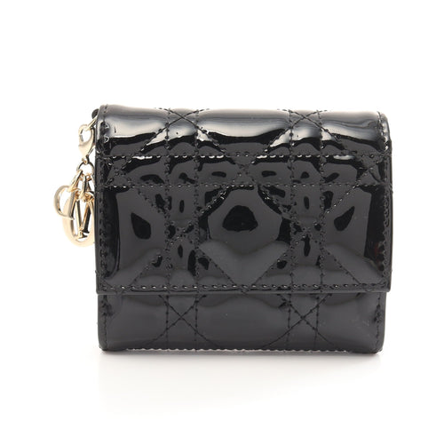 Dior Lotus Canage Trifold wallet Patent leather Black