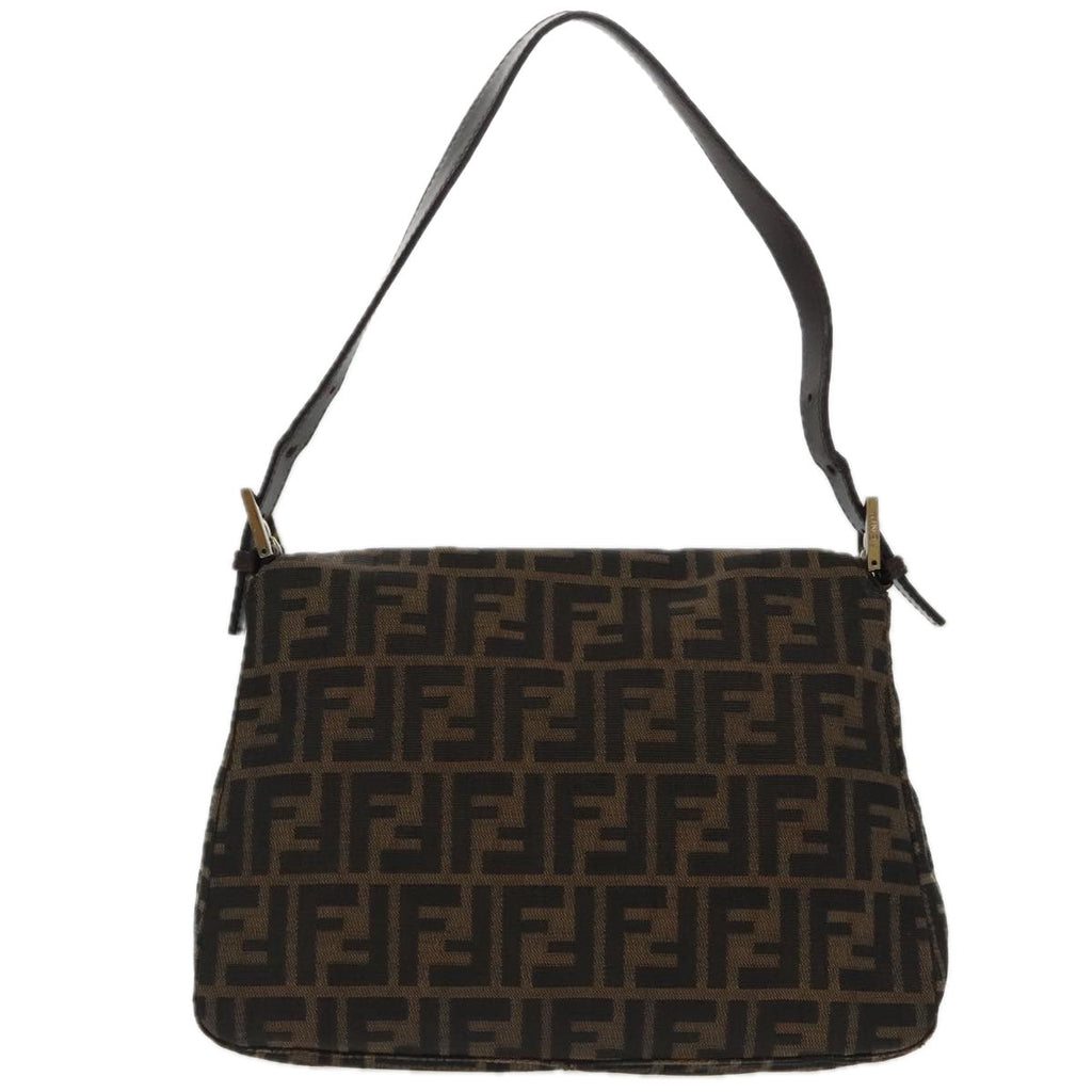 FENDI Zucca Canvas Mamma Baguette Shoulder Bag Black Brown Silver96635
