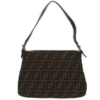 FENDI Zucca Canvas Mamma Baguette Shoulder Bag Black Brown Silver96635