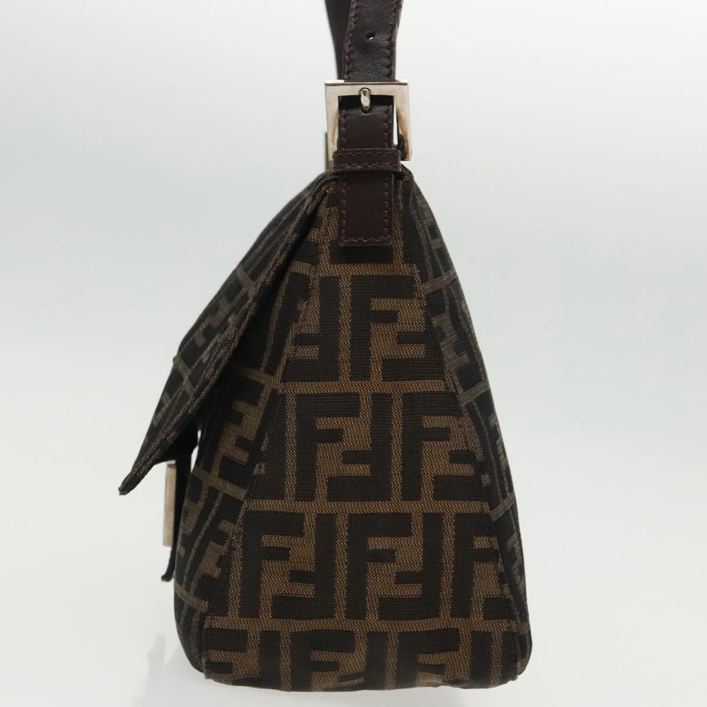 FENDI Zucca Canvas Mamma Baguette Shoulder Bag Black Brown Silver96635