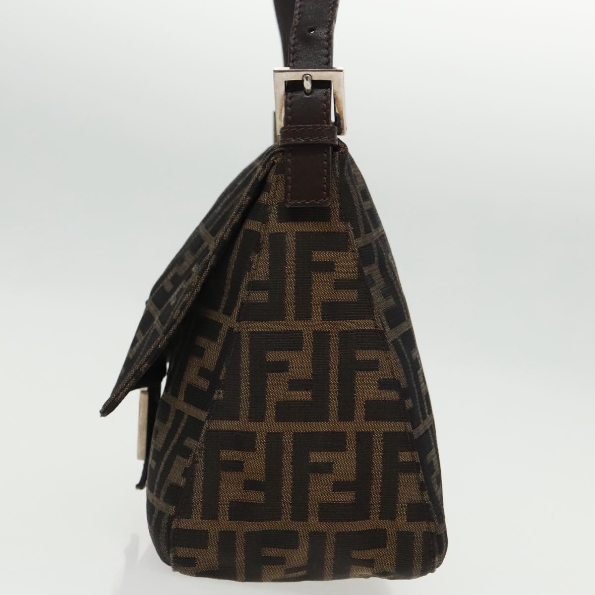 FENDI Zucca Canvas Mamma Baguette Shoulder Bag Black Brown Silver96635