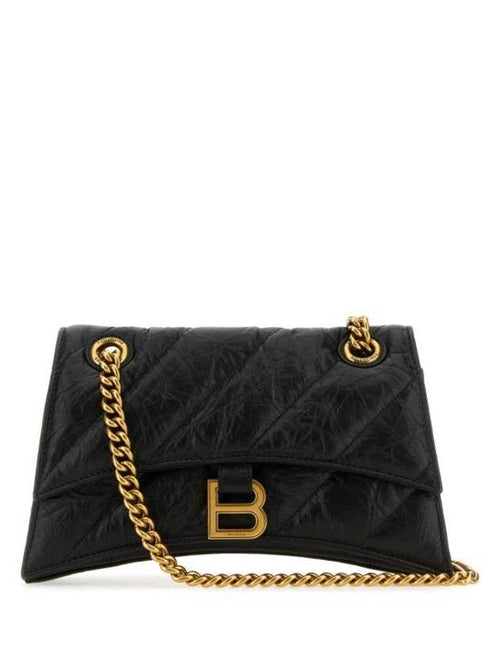 Balenciaga Crush Chain Strap Small Leather Shoulder Bag Gold Black