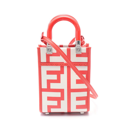 FENDI Sunshine Shopper Mini Handbag Leather Red Off white 2WAY