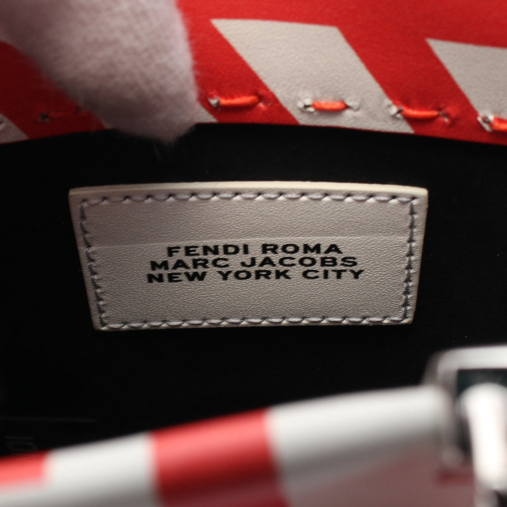 FENDI Sunshine Shopper Mini Handbag Leather Red Off white 2WAY