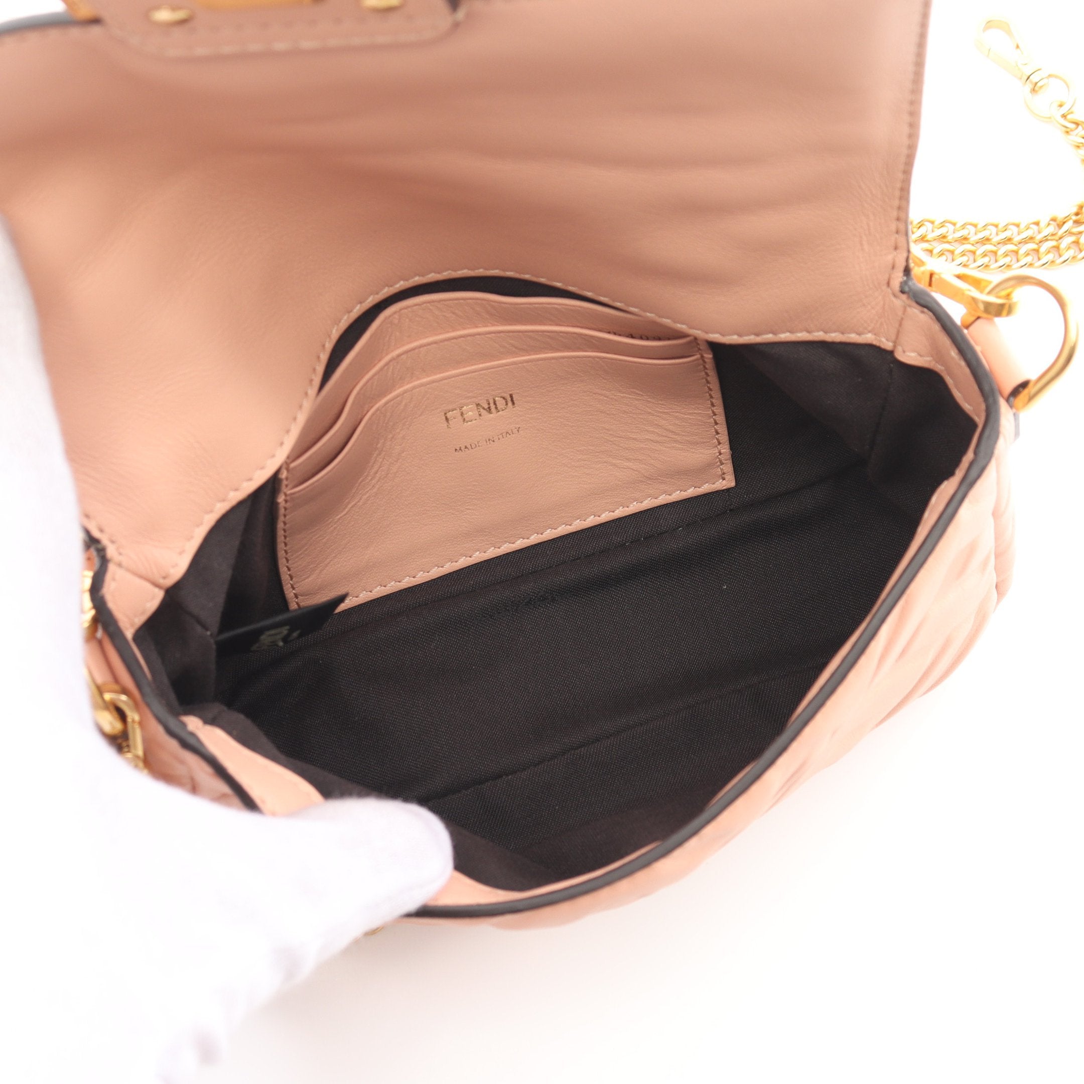 FENDI Mini baguette Small Handbag Leather Pink beige 2WAY