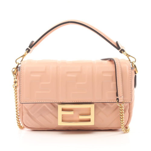 FENDI Mini baguette Small Handbag Leather Pink beige 2WAY