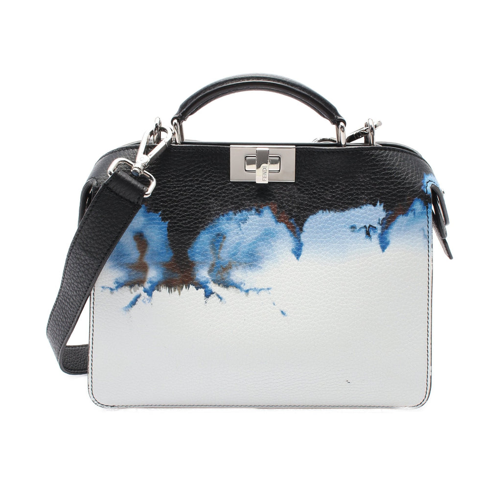FENDI Peekaboo ISeeU Isee u X-Cross Handbag Leather Black White Blue 2WAY